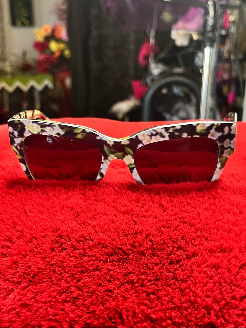 Dolce & Gabbana Floral Cat-Eye Sunglasses with Black Lenses